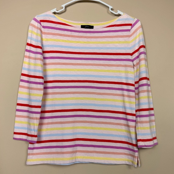 J. Crew Striped Boat Neck 3/4 Sleeve Top in Pink/Multicolor Size XXS - Picture 6 of 11